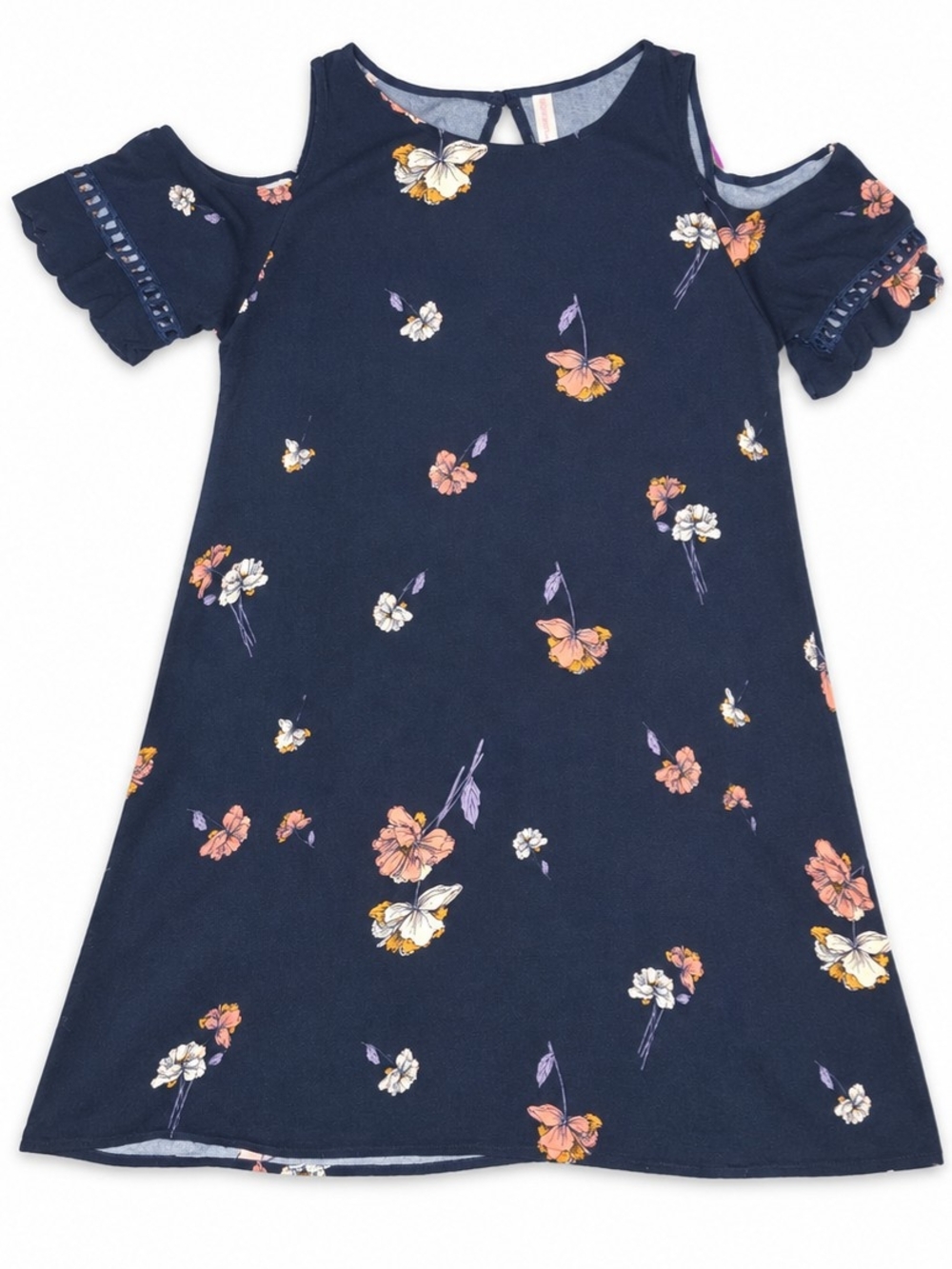 Xhilaration Women’s Navy Floral Cold-Shoulder Shift Dress Size L